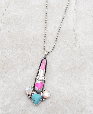 Western Pink Lipstick Necklace