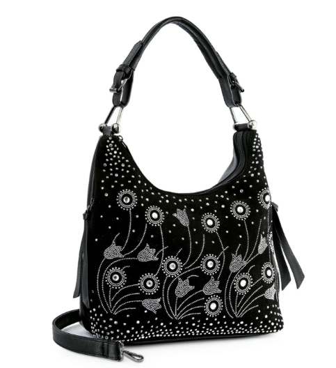 Whimsical Rhinestone Floral Hobo Handbag