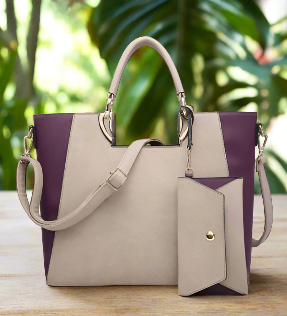 Dasein Faux Leather Semi Square Handle Tote with Matching Wristlet