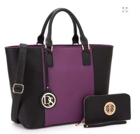 Dasein Fashion Stitching Color Large Tote Bag with Matching Wallet