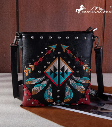 Montana West Embroidered Arrows Feather Collection Concealed Carry Crossbody