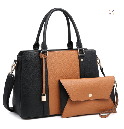 Dasein Two-Tone Padlock Satchel with Matching Wristlet
