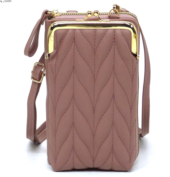 Chevron Quilted Kiss Lock Crossbody Wallet