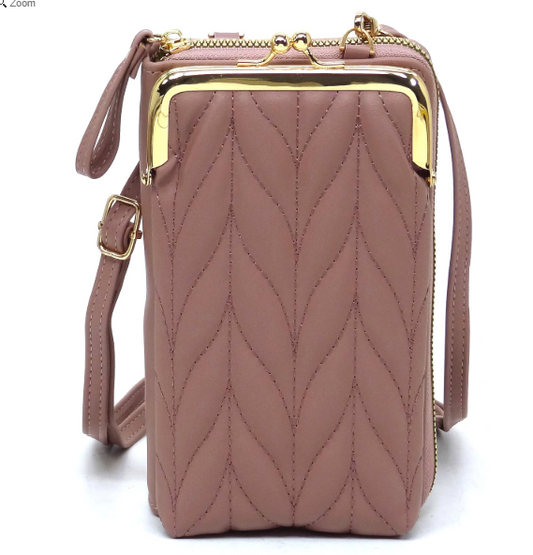 Chevron Quilted Kiss Lock Crossbody Wallet