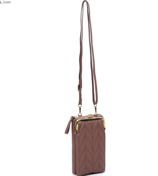 Chevron Quilted Kiss Lock Crossbody Wallet