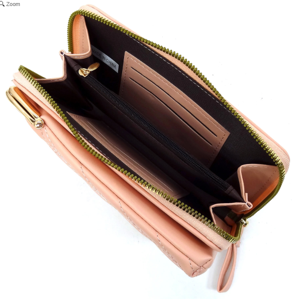 Chevron Quilted Kiss Lock Crossbody Wallet