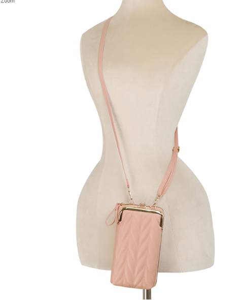 Chevron Quilted Kiss Lock Crossbody Walle