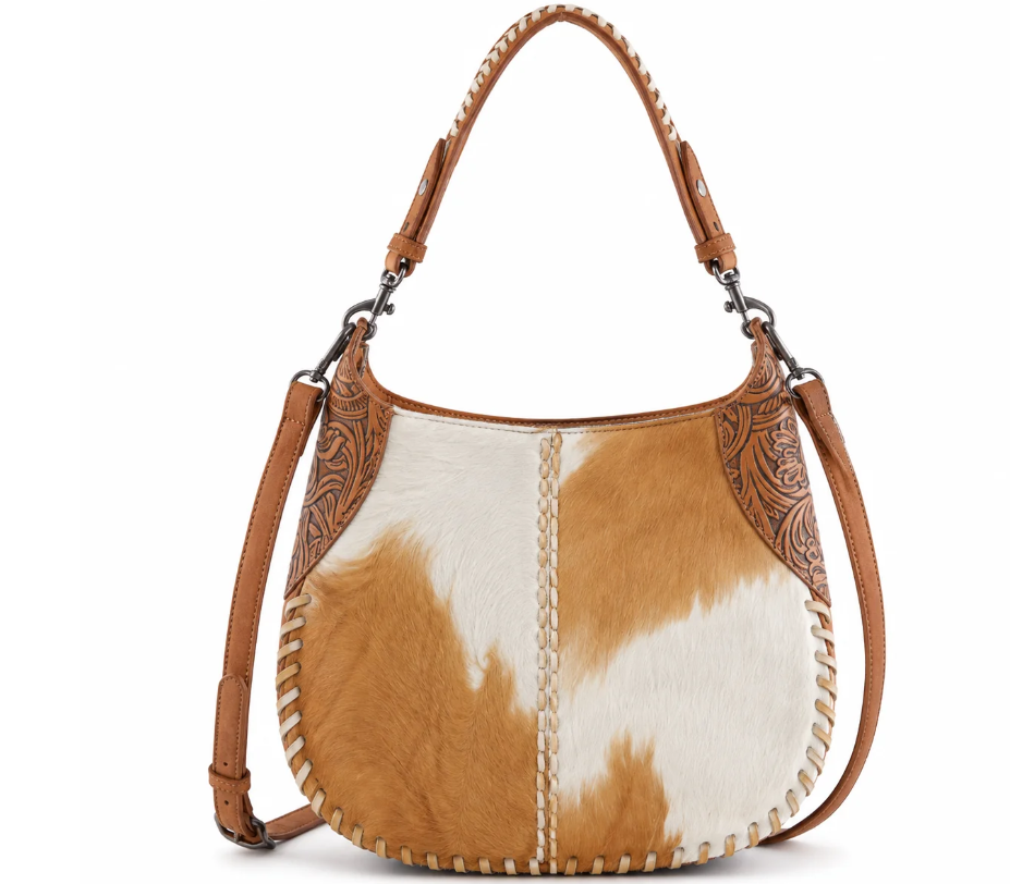 Trinity Ranch Cowhide & Tooled Leather Hobo Crossbody Bag PRE-ORDER