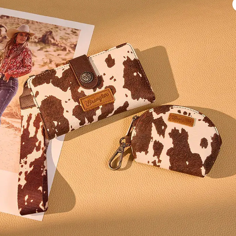🤠🐄 Wrangler Cow Print Dual Pouch Wristlet 🐄🤠