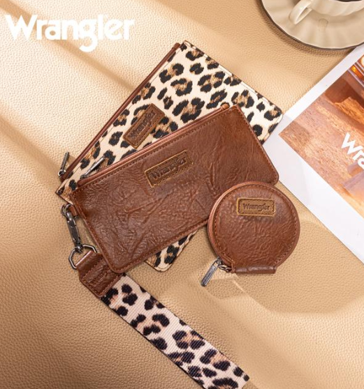 🐆✨ Wrangler Leopard Print Dual Pouch Wristlet with Zipper Round Case ✨🐆