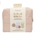 Cala Refresh And Relax 4Pc Shower Essentials Set W Mesh Puff Quilted Bag