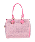 Rhinestone Leather-Look Lock Satchel