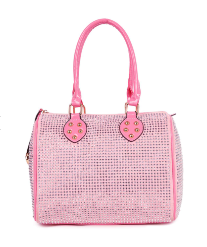 Rhinestone Leather-Look Lock Satchel