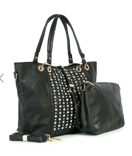 Snakeskin Embossed Studded Tote Set
