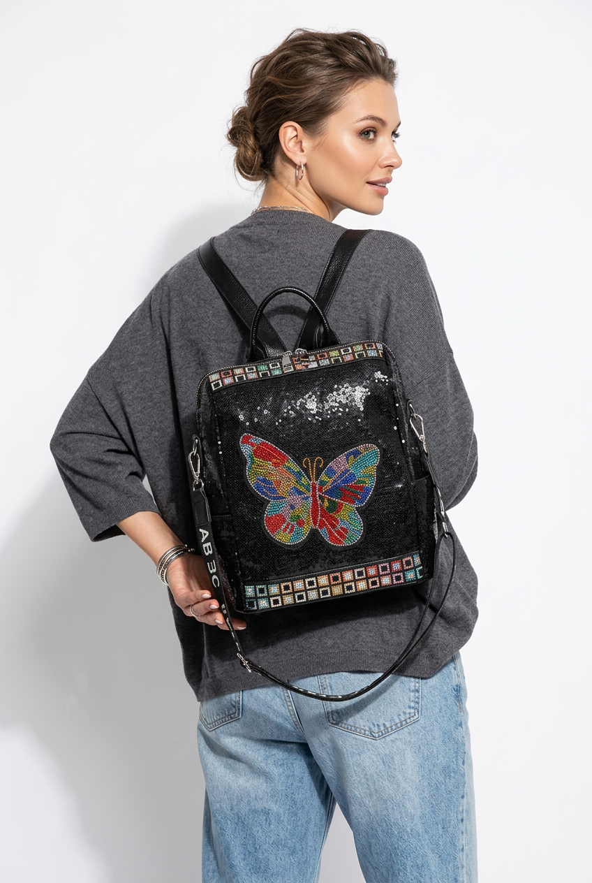 Beaded Butterfly Fashion Backpack