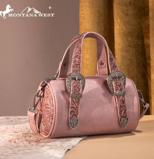 Montana West Western Tooled Buckle Collection Mini Barrel Crossbody Bag (pre-order on brown )