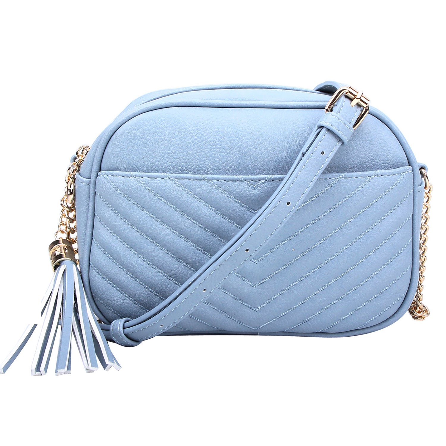 Chevron Quilted Tassel Zip Crossbody Bag