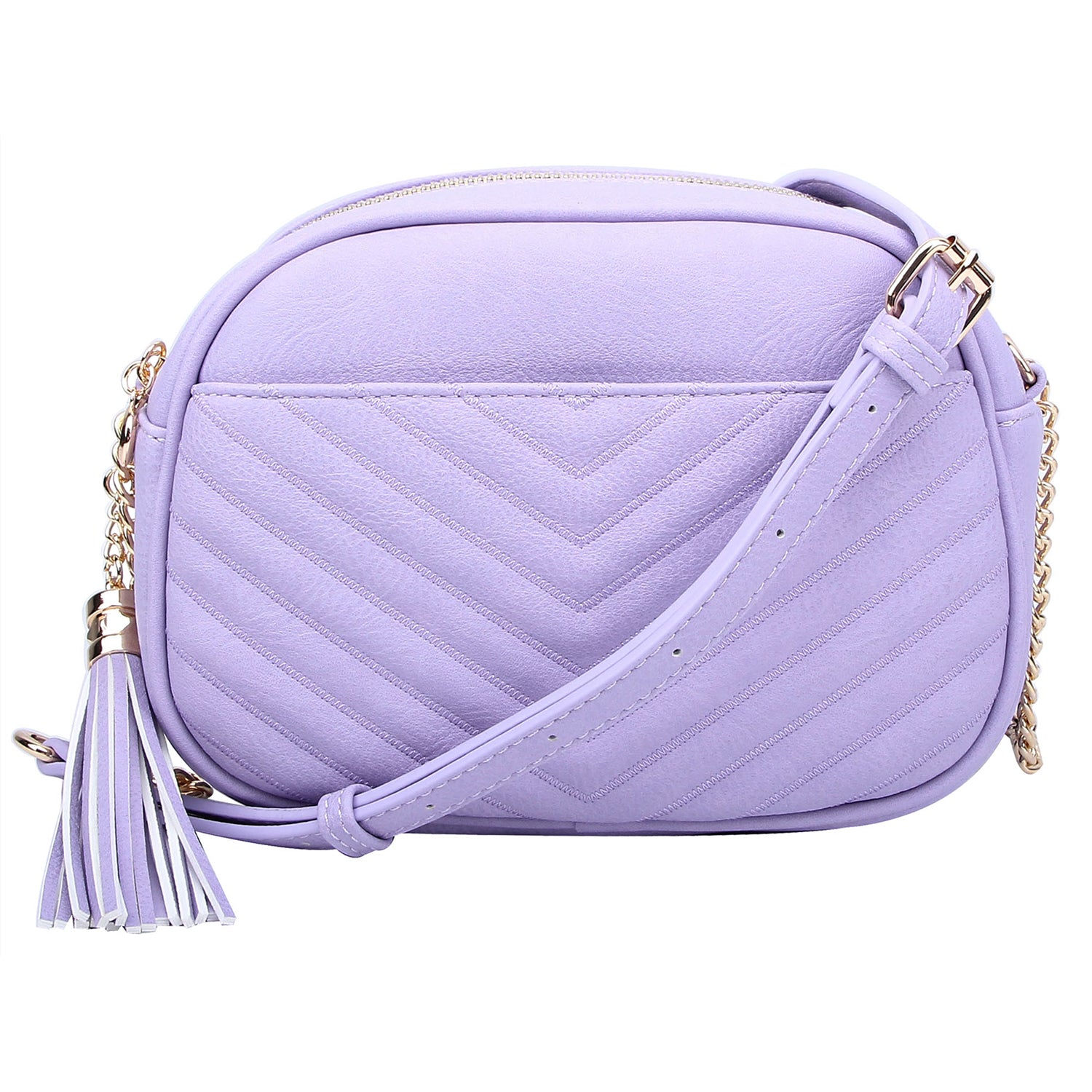 Chevron Quilted Tassel Zip Crossbody Bag